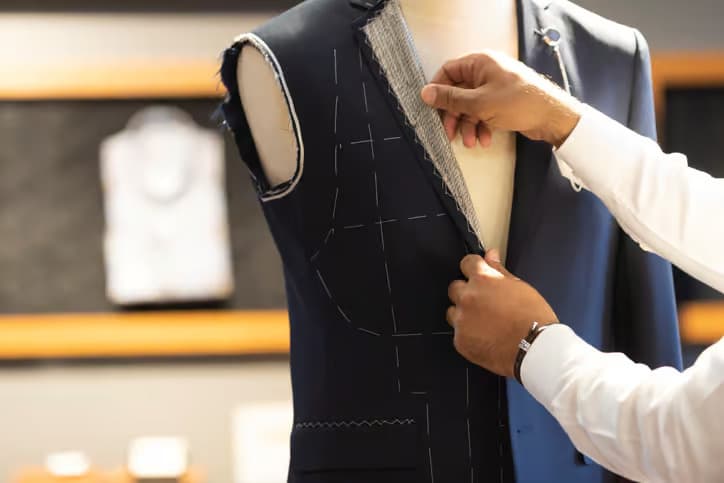 Tailor fitting a bespoke suit jacket on a dress form